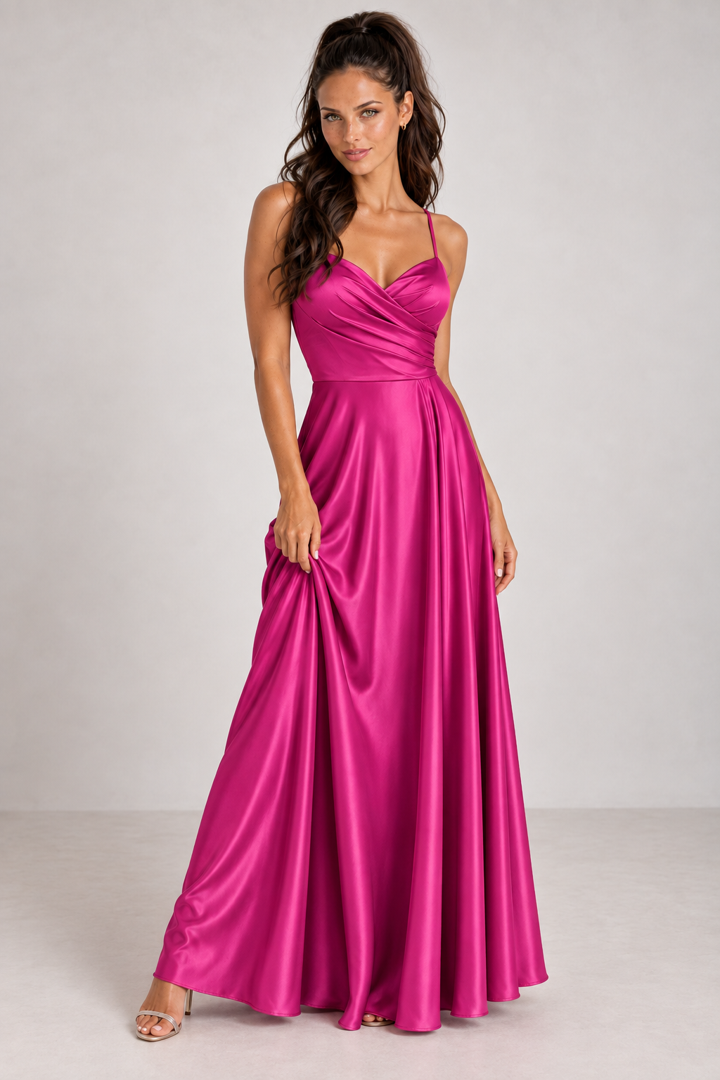 Vestido Satinado 24780 color Fucsia