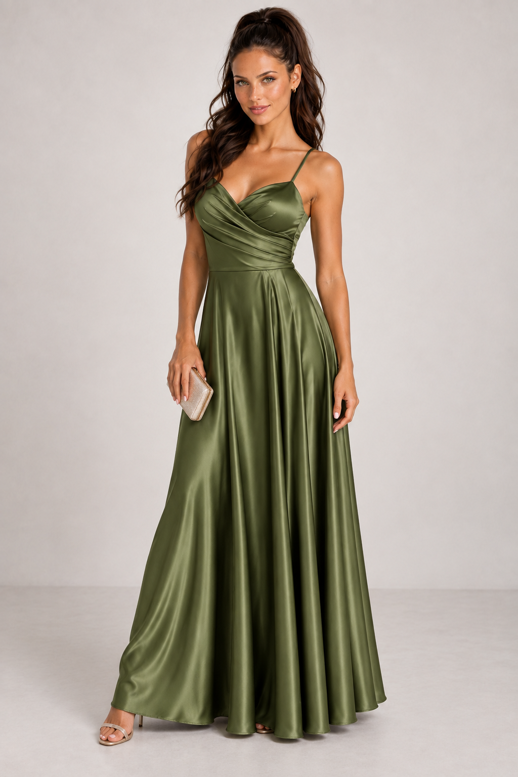 Vestido Satinado 24780 color Verde Oliva