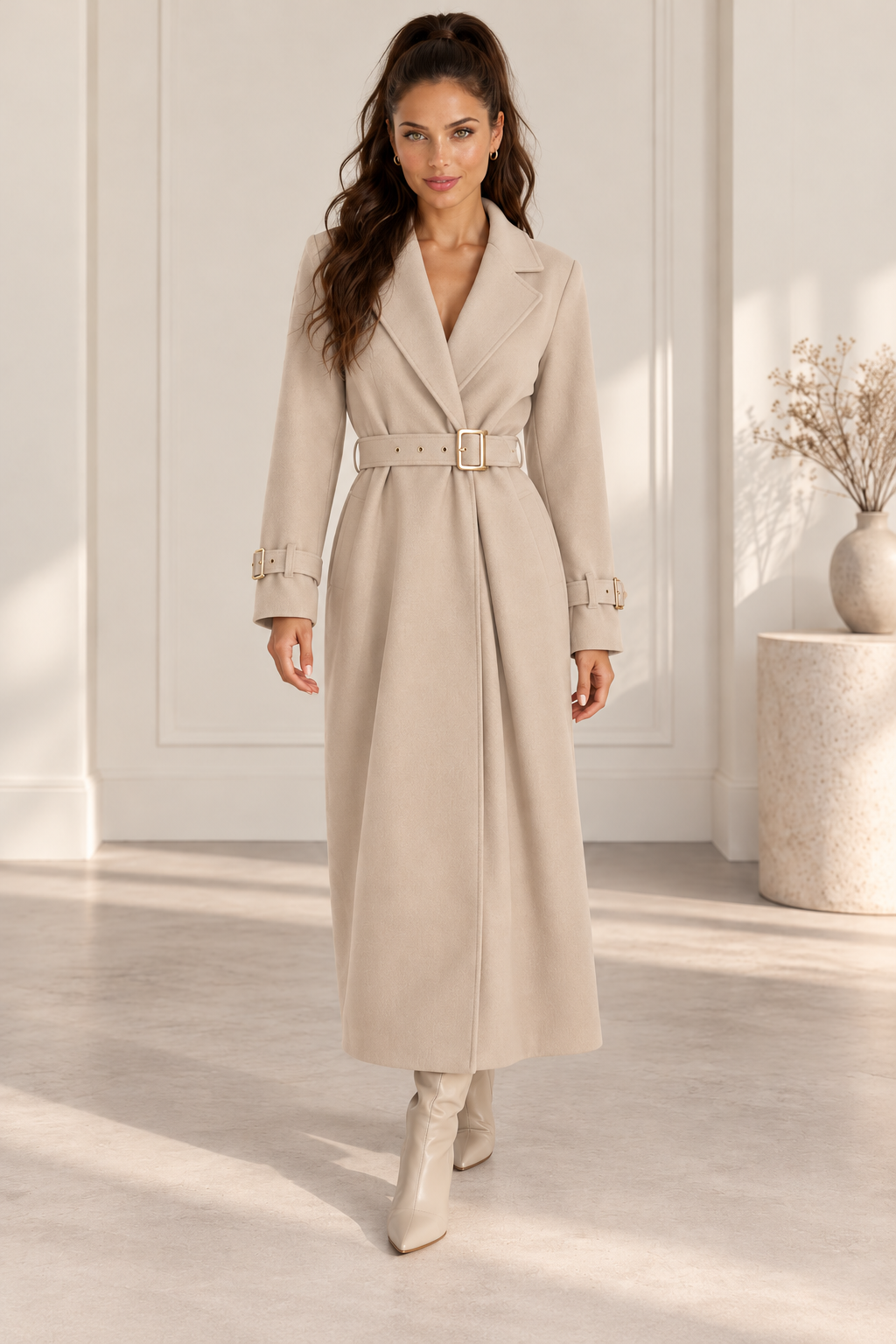 Abrigo Livia beige MIAyMIA vista frontal