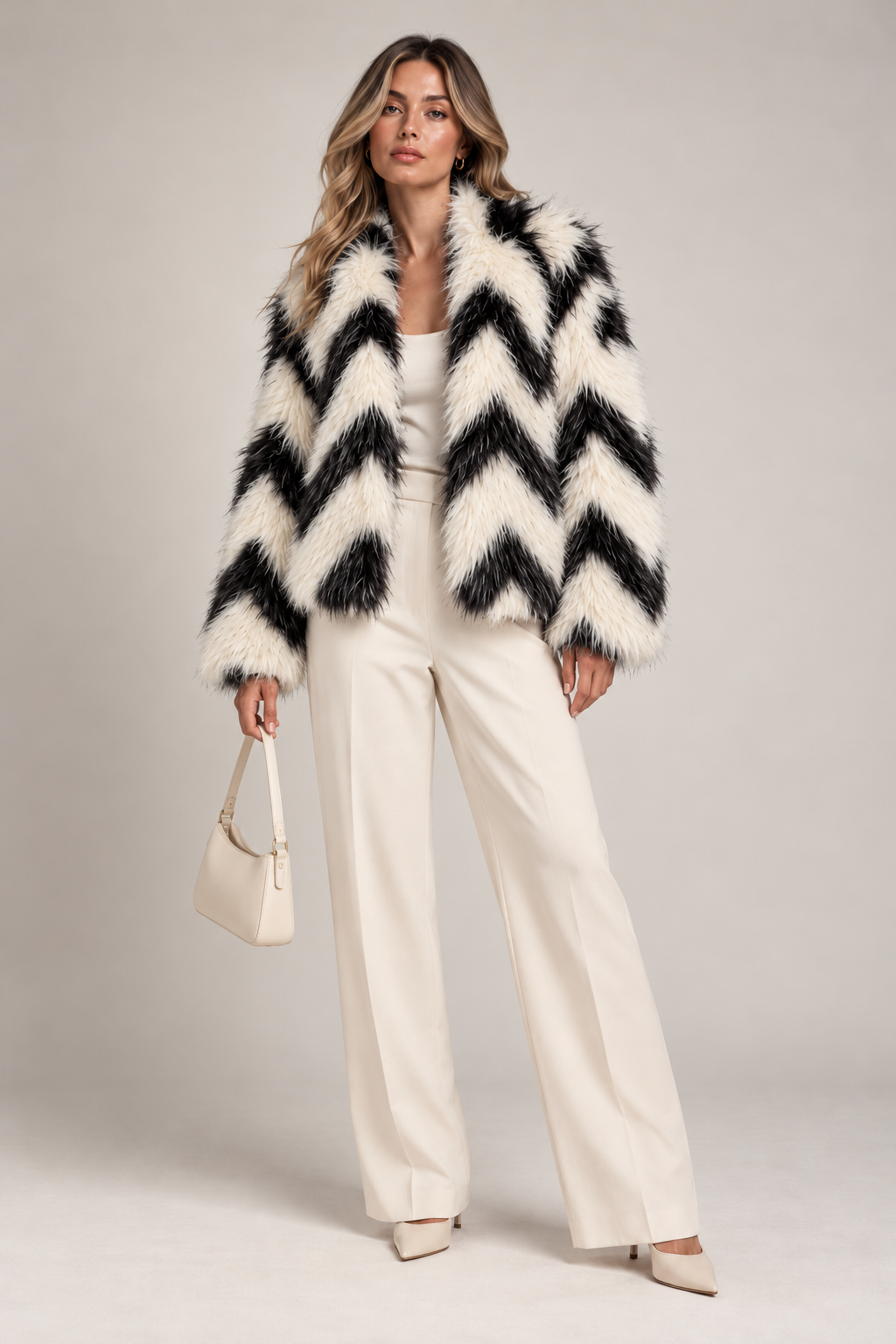Chaqueta Zoe de pelo zigzag negra MIAyMIA vista frontal