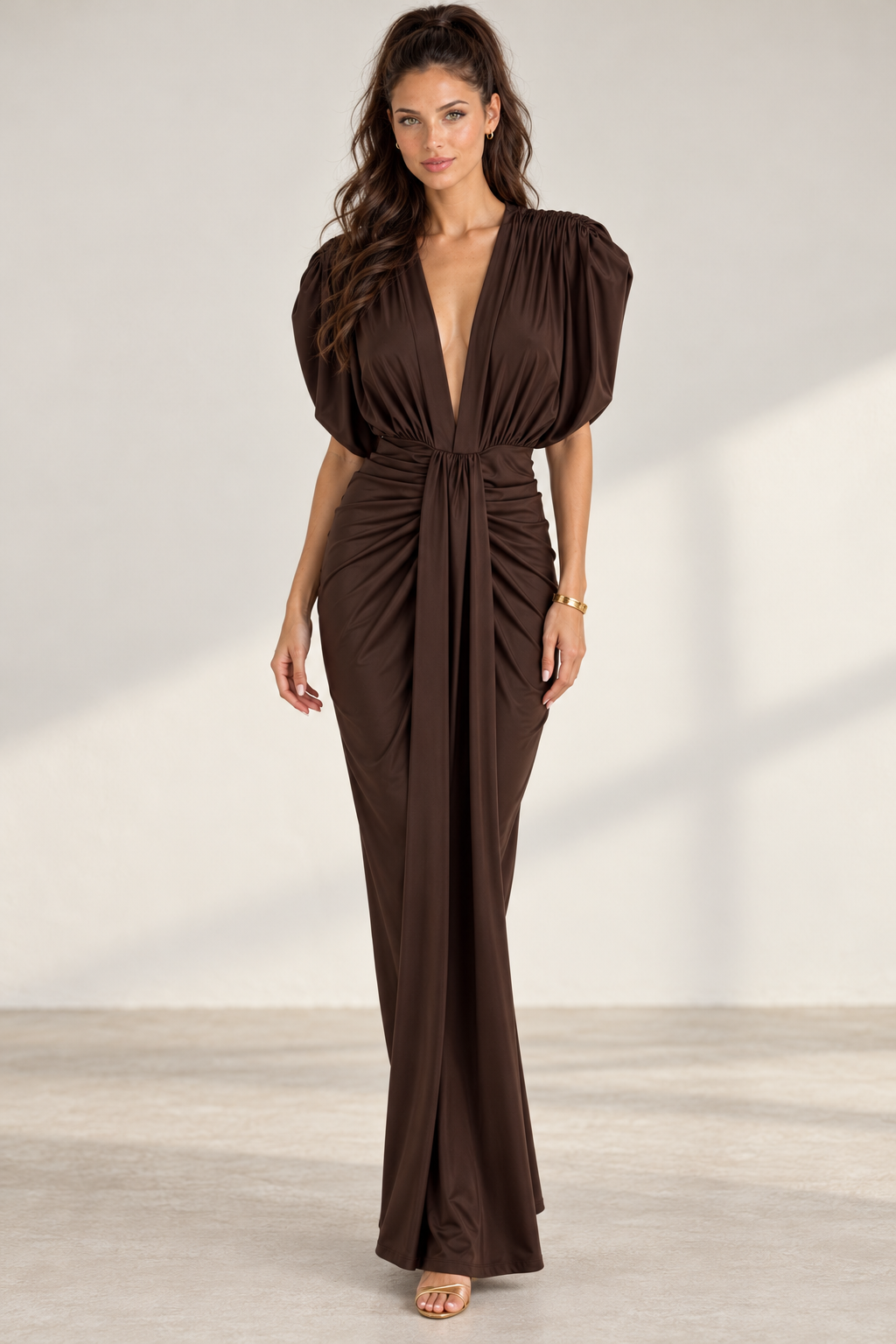 Vestido Ambra largo chocolate MIAyMIA vista frontal