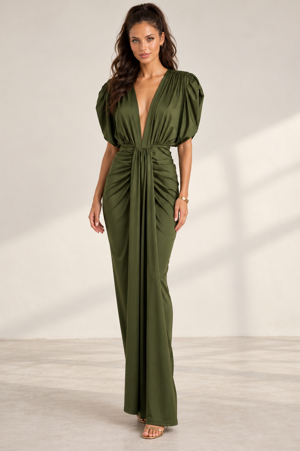 Vestido Ambra largo verde kaki MIAyMIA vista frontal