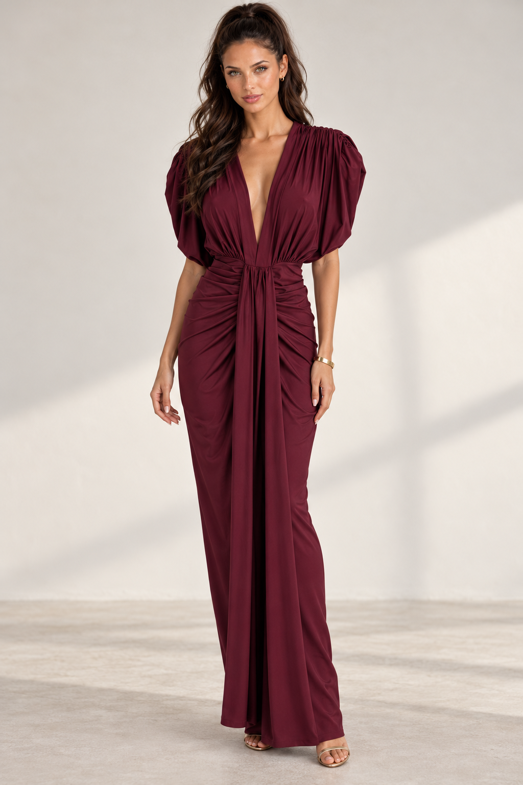 Vestido Ambra largo vino MIAyMIA vista frontal