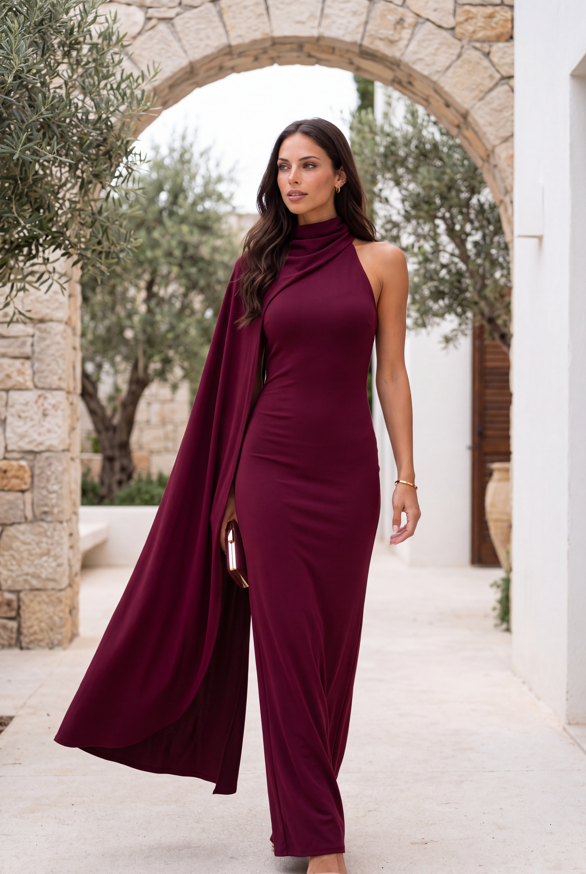 Vestido Amina largo burdeos MIAyMIA vista frontal