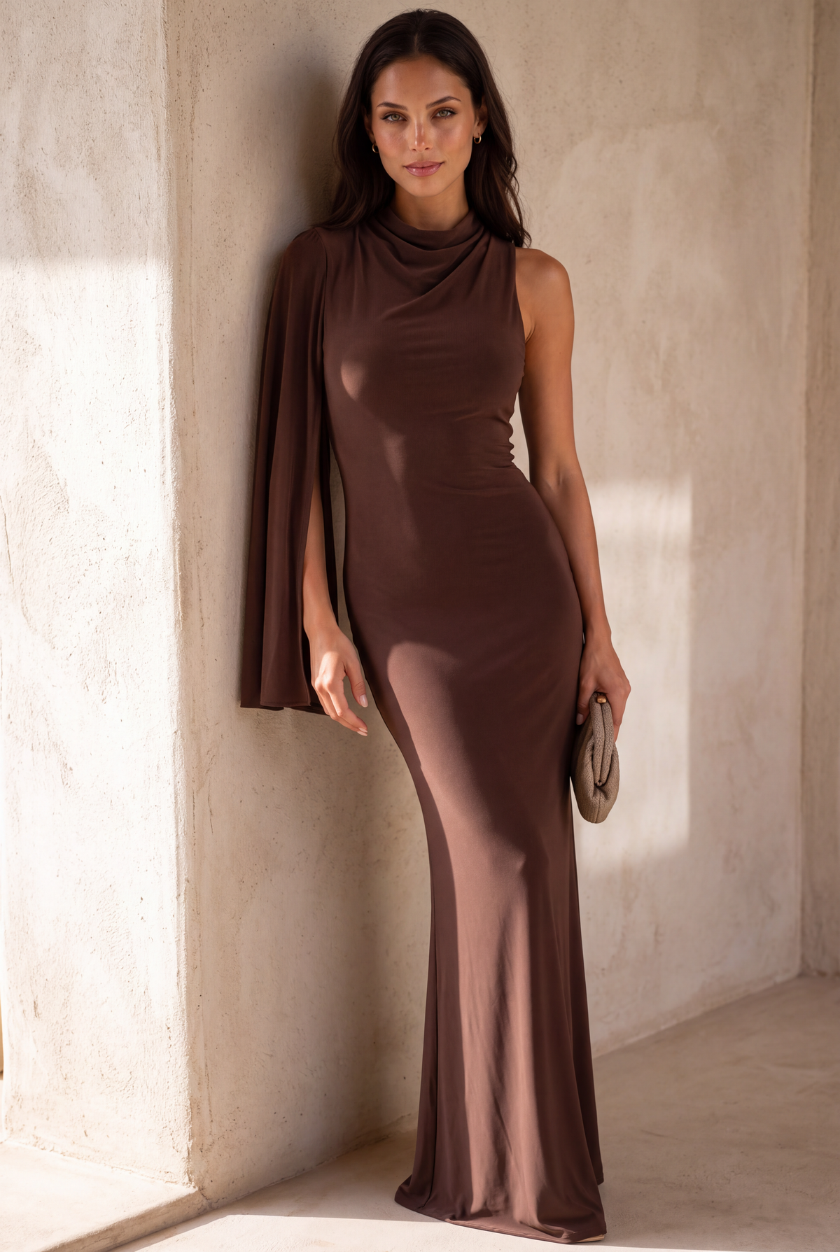Vestido Amina largo chocolate MIAyMIA vista frontal