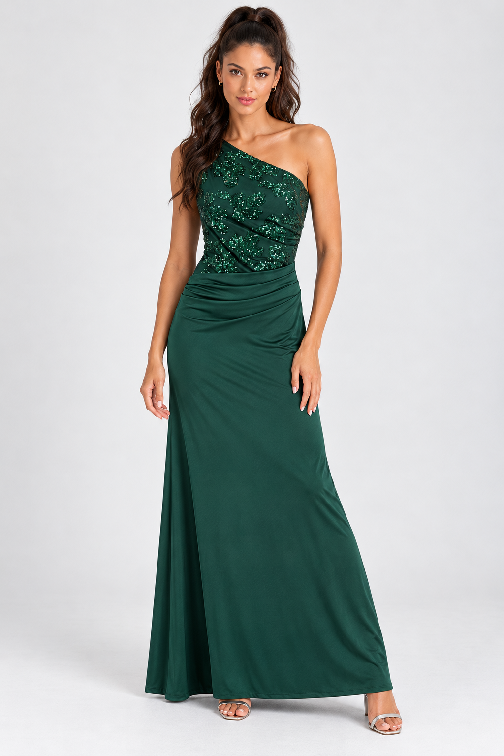 Vestido Antea asimétrico verde botella MIAyMIA vista frontal