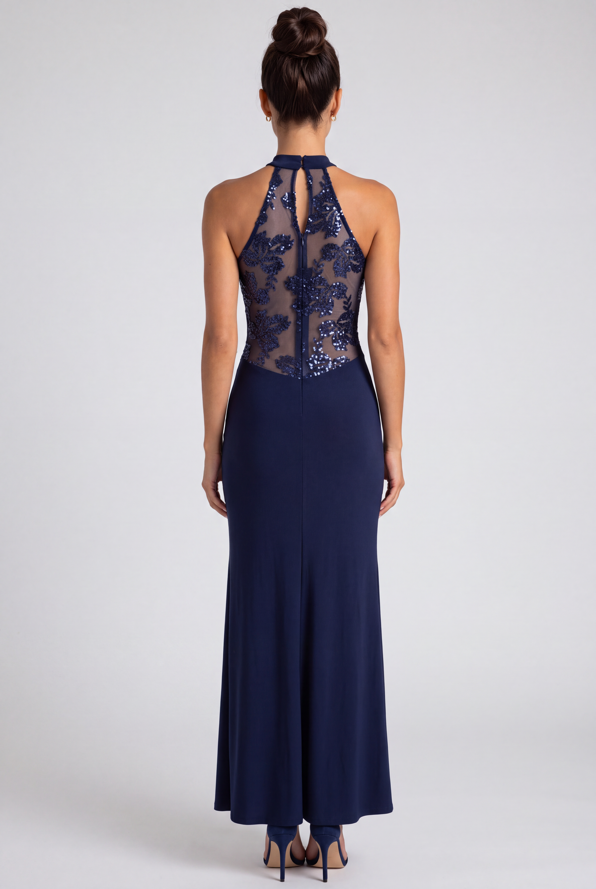 Vestido Bianca largo azul marino MIAyMIA vista de espalda