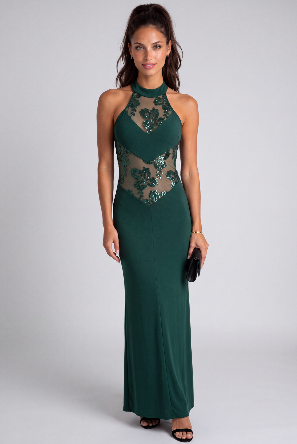 Vestido Bianca largo verde botella MIAyMIA vista frontal