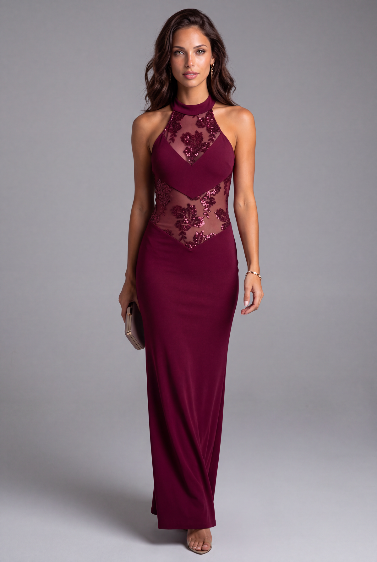Vestido Bianca largo vino MIAyMIA vista frontal