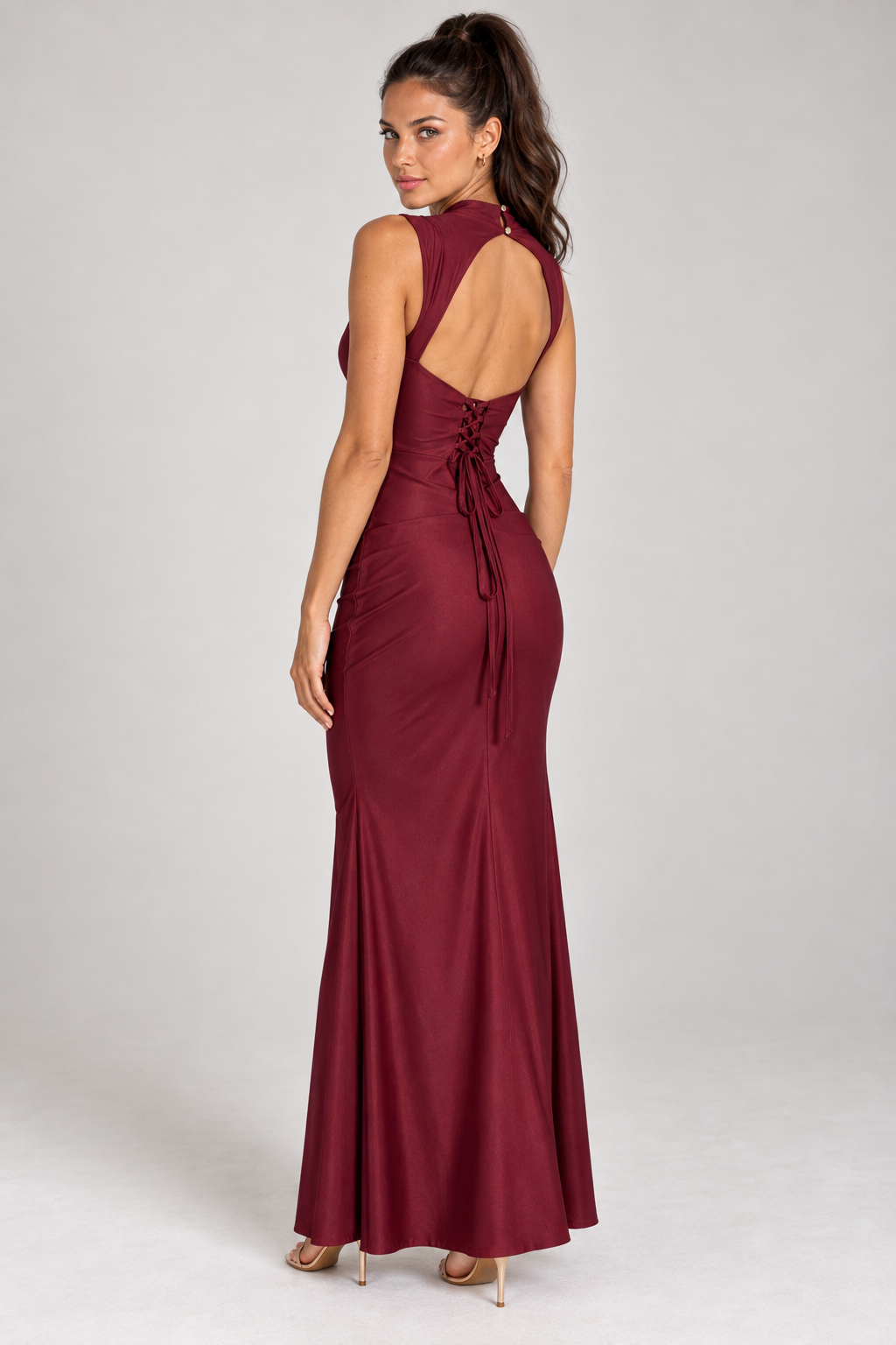 Vestido Carlotta burdeos espalda