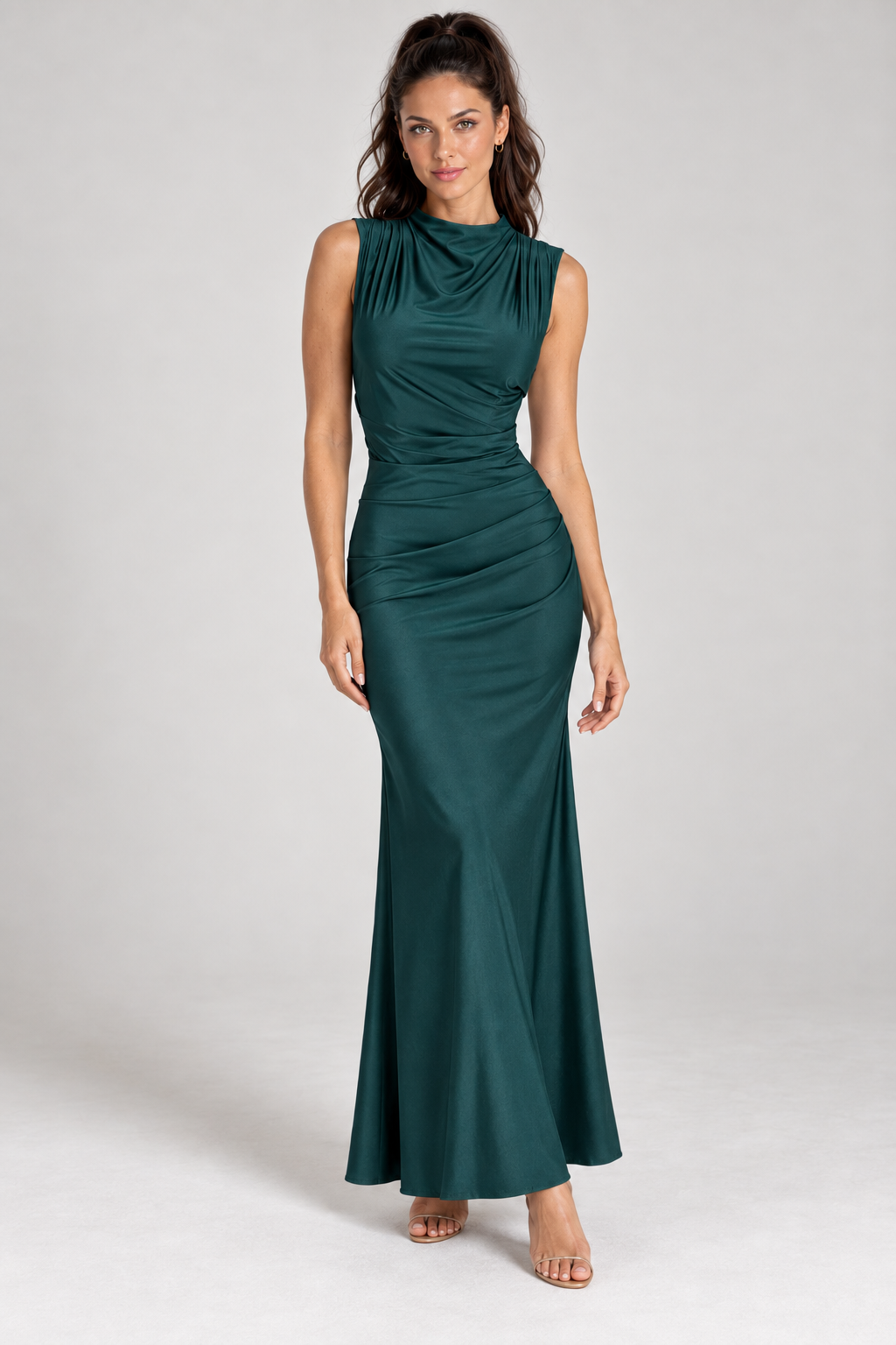 Vestido Carlotta verde botella frontal
