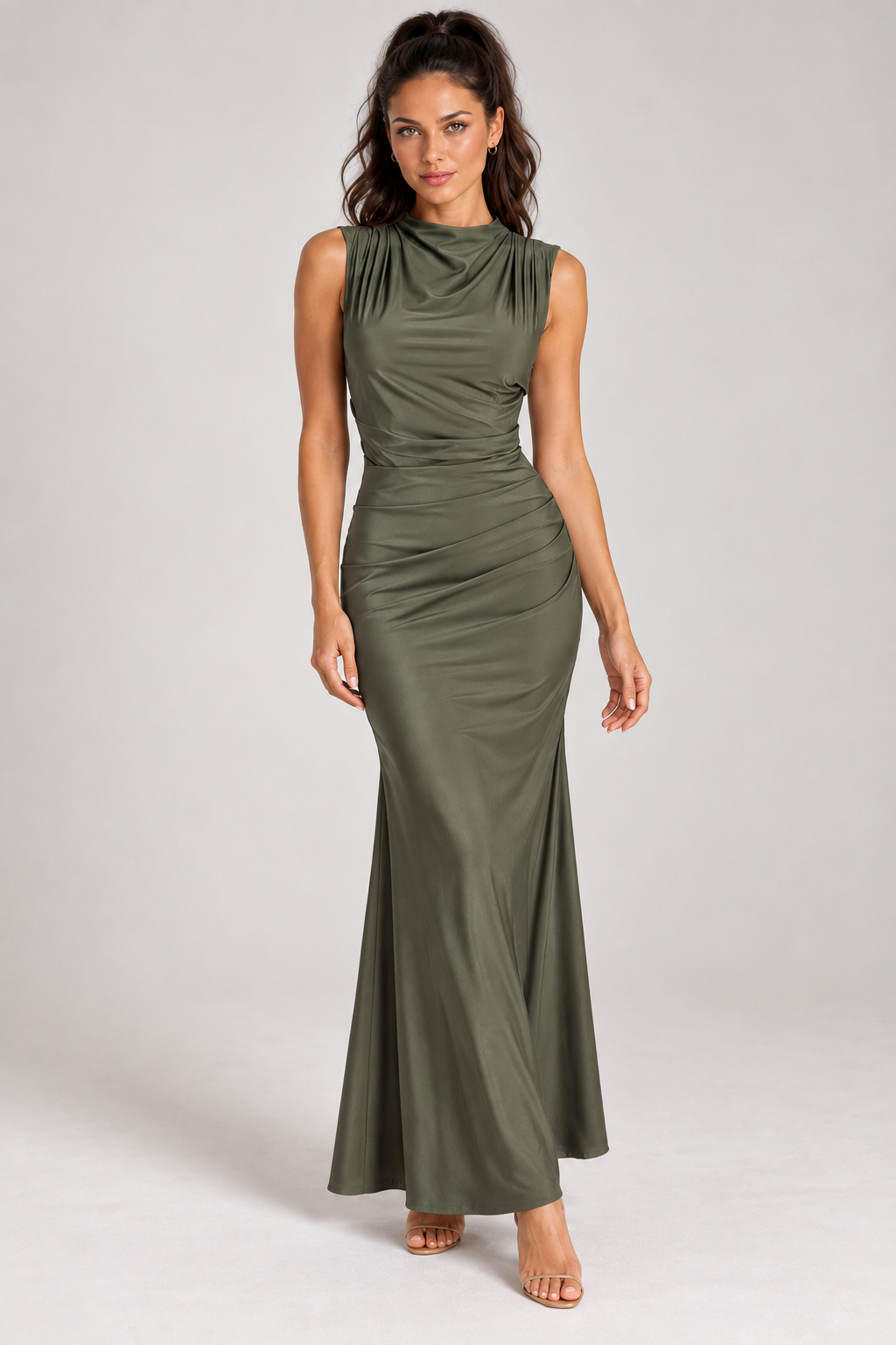 Vestido Carlotta verde kaki frontal
