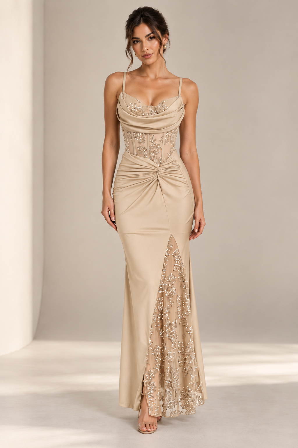 Vestido Elettra Beige frontal