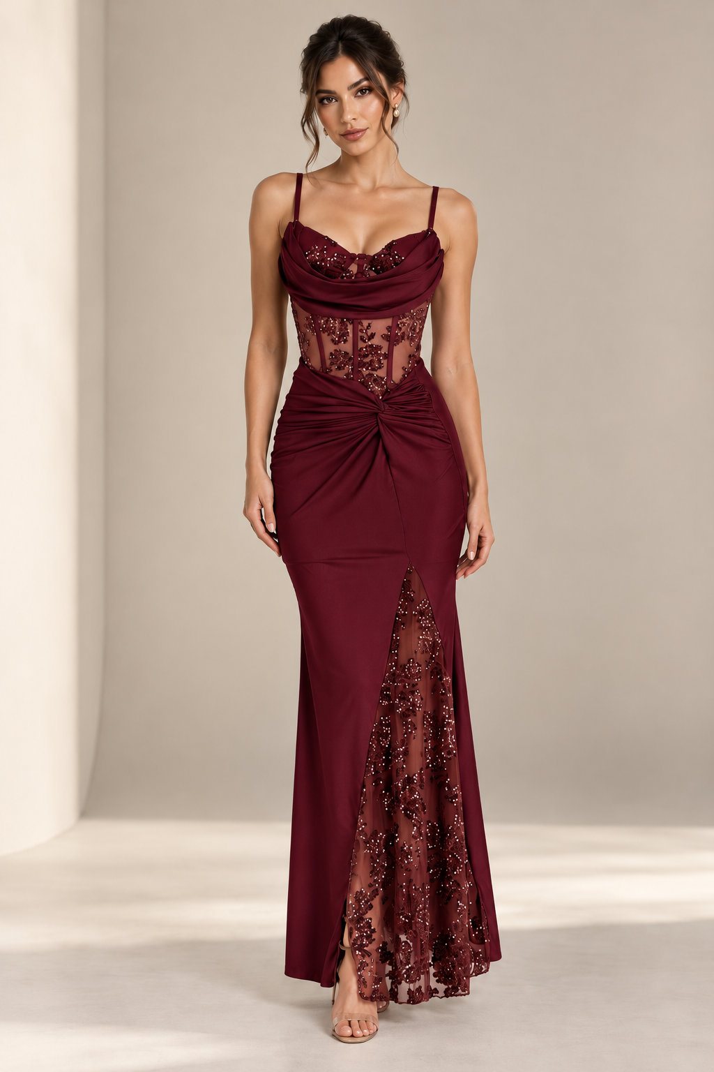 Vestido Elettra Burdeos frontal