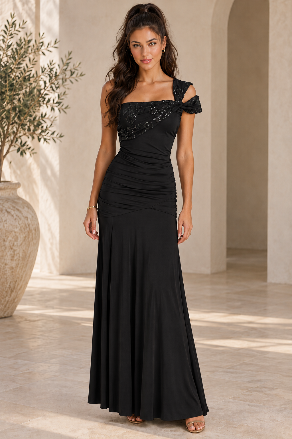 Vestido Giada largo negro MIAyMIA vista frontal