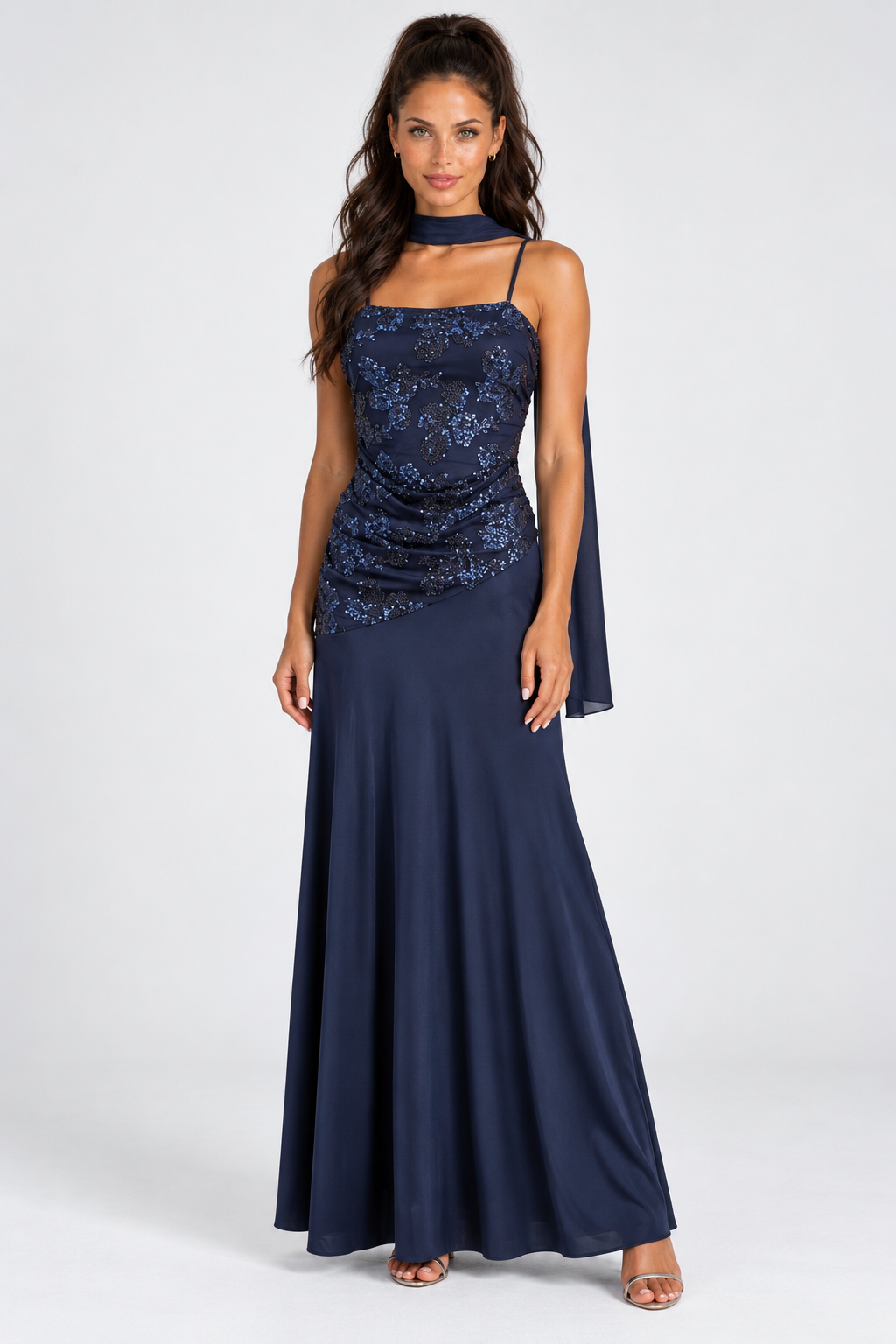 Vestido Grazia largo azul marino MIAyMIA vista frontal