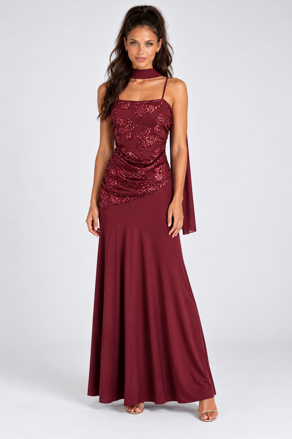 Vestido Grazia largo burdeos MIAyMIA vista frontal