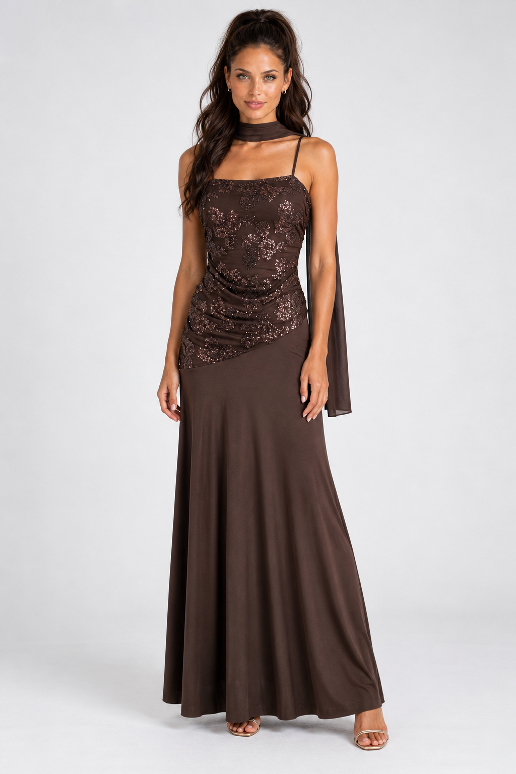 Vestido Grazia largo chocolate MIAyMIA vista frontal