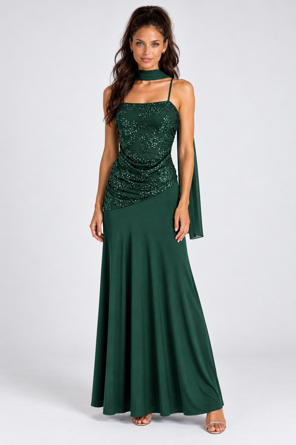 Vestido Grazia largo verde botella MIAyMIA vista frontal