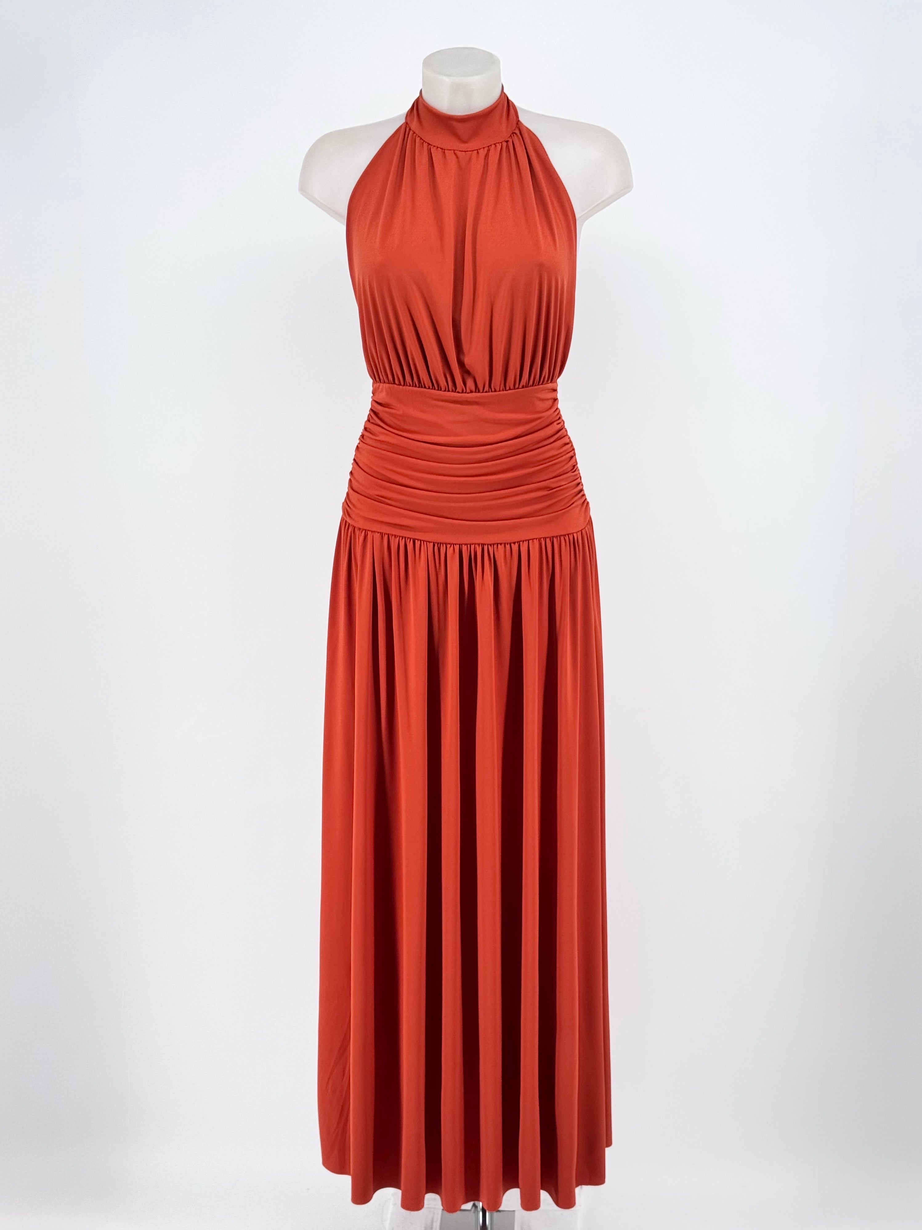 Vestido Ischia color teja frontal detalle