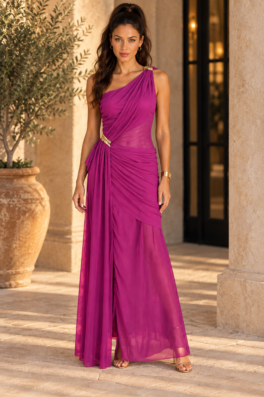 Vestido Nerissa amarena frontal
