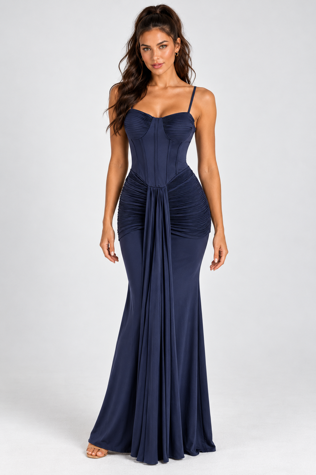 Vestido Valeria largo azul marino MIAyMIA vista frontal